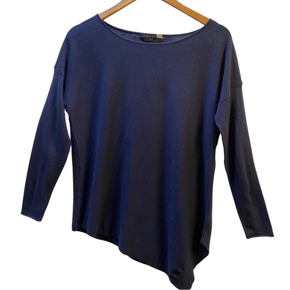 Alice + Olivia Blue Wool Cashmere boatneck Asymmetrical Hem Sweater XS - Picture 2 of 7